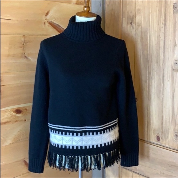 Lord & Taylor Navy Blue Turtleneck Sweater with Elegant Fringe - Picture 3 of 9